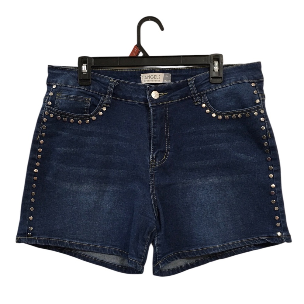 Dark Blue Studded Denim Shorts